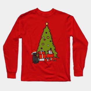 Cute Cat and Christmas Tree Long Sleeve T-Shirt